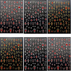 Retro Heart Star Moon Nail Art Stickers, 3D Bronzing Gold Silver Nail Stickers Star Nail Sticker Moon Nail Decals Self Adhsive Heart Stickers for Nails DIY Nail Designs Women Nail Supplies,6 Sheets