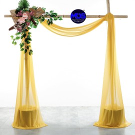 MDS Pack of 1 Panel (30" Width x 20ft Long) Wedding Arch Draping Fabric Sheer Chiffon Arbor Canopy Drapery for Wedding Ceremony Reception Decoration Party Ceiling Backdrop Curtain Swag - Gold