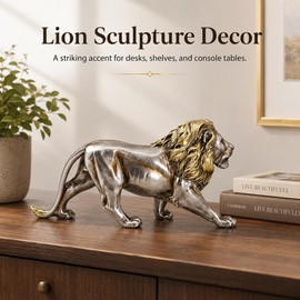 MOTIAHOOM Lion Figurine, Roaring Animal Statue, Silver Gold