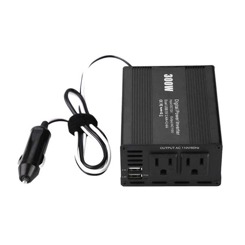 300W Digital Power Inverter Dual-USB-Port DC 12V to AC 110V