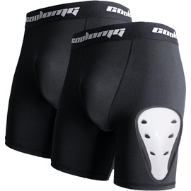 COOLOMG 2-Pack Boys Baseball Shorts with Athletic Cup - Youth Baseball Under Shorts for Football Lacrosse Black L
