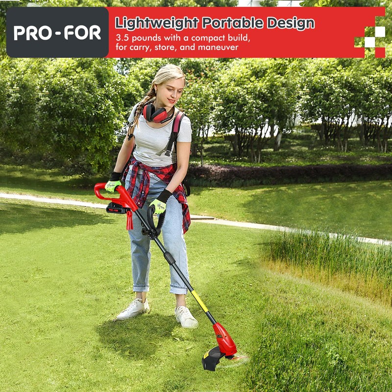 PRO-FOR 20V Cordless Grass Trimmer and Edger, 9.5" Stringless Weed