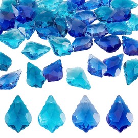 AHANDMAKER 50Pcs Faceted Crystal Beads 5 Colors Top Drilled Leaf Glass Pendants 22mm Blue Birthstone Lustered Faceted Glass Bead Charms for Jewelry Craft Making