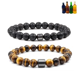 Glame Anti Alcohol Bracelet, Glame International Anti Alcohol Bracelet GM Mgnetic Bead to Reduce the Urge to Drink Jewelry for Women Men Helps Relief Anxiety Frustration Irritability (Brown+Volcanic stone)