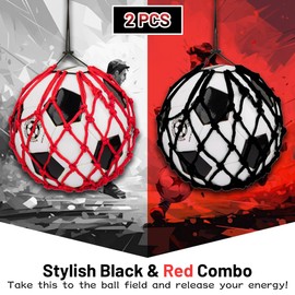 2PCS Soccer Ball Net Soccer Training Equipment, Football Kick Throw Solo Practice Training Aid, Upgrade Adjustable Waist Belt Elastic Rope Soccer Nets for Kids Youth Adults for Ball Size 3, 4, 5