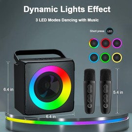 TodHeei Karaoke Machine for Kids Adults, Portable Bluetooth Karaoke Speaker with 2 Wireless Mics Karaoke Portable System with Colorful Lights, Ideal Gifts for Girls Boys Party