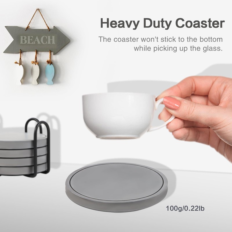 Azhou Absorbent Coasters for Drinks, Grey Coasters Set of 6