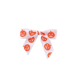 Reliant Ribbon JackoLantern Satin Loops X 3-1/4in Span, 2 Tails X 2in X 7/8in Ribbon Width & 5in Twist Tie Bows, White/Orange
