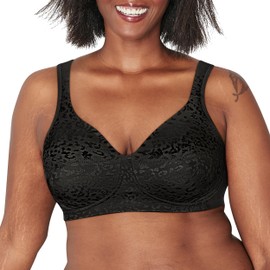 PLAYTEX Women's 18-Hour Ultimate Lift Wireless Full-Coverage Bra with Everyday Comfort, Single & 2-Pack, Black Animal, 44DD