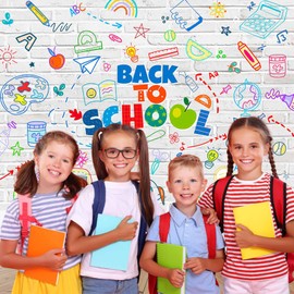 Mocsicka Back to School Backdrop Blackboard First Day of School Banner Classroom Decorations for Kids Back to School Party Background for Photography Photo Both Props (Yellow, 7x5ft(82"x60"))