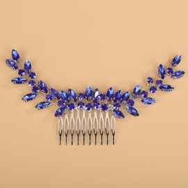 BERYUAN Bridal Full Rhinestone Hair Comb Teardrop Rhinestone Bridal Headpiece Crystal Rhinestone Hair Comb Silver Gold Wedding Hairpiece for Brides Bridesmaid (blue)