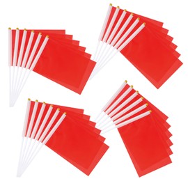 Hand-Held Mini Flags, Pack of 24 Flag DIY Flag 14 x 21 cm, Hand Flag with Pole, Blank Banner for Painting for Sports Events & Celebrations (Red)
