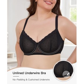 Redgray Minimizer Bras for Women Unlined Full Coverage Plus Size Bras with Underwire Support for Large Breasts (34DD, Black)