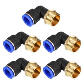 PATIKIL 1/2" Push to Connect Fitting, 5 Pack PT Male Thread 90 Degree Connect 12mm Tubing Elbow and Straight Combination Air Tube Fitting Pneumatic Quick Connect Adapter, Blue