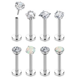 Chriscoco 8pcs 18G/20G G23 Titanium Lip Piercing Labret Piercing Nose Piercing Stud CZ Opal Piercing Ear Monroe Medusa Piercing Conch Helix Tragus Piercing Silver, Titanium, No gemstone