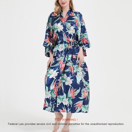 Getitsoon Women's Kimono Robe Long Dressing Gown Satin Cardigan Printed Robes Bridesmaid Bridal