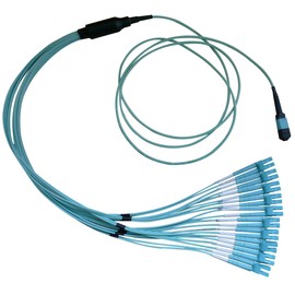 Plenum Fiber Optic Cable, 100 Gigabit Ethernet CFP/CXP 100GBase-SR10 to MTP(MPO)/LC (10 Duplex LC) 24 inch Breakout Cable, OM3, 50/125, 3 Meter