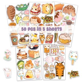 BIGZORO Pack 50 PCS Kawaii Stickers Animal Food Word Cute Vsco Vinyl Sticker Decals Waterproof Aesthetic for Wall Laptop Bike Car Bumper Helmet Water Bottle for Kids Girls