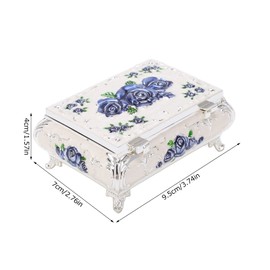 Vintage Jewelry Box, Vintage Roses Embossed Design Zinc Alloy Glossy Small Jewelry Box Trinket Treasure Antique Keepsake (silver white blue rose)