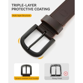 CHAOREN Mens Belts Leather, 38mm Triple-Layer Plated Buckle Full Grain Leather Belt, Durable and Wear-Resistant for Daily Use