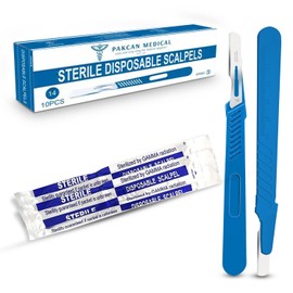 Sterile Disposable Scalpels with Blade - Surgical, Lab, and Craft Use [Individually Packed, Box of 10] (#14)