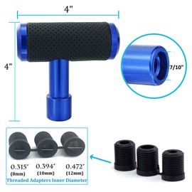 Thruifo T Handle Shifter Car Knob, Joystick Style Alloy Cover with Leather Gear Stick Lever Shift Fit Most Automatic Manual Transmissions, Blue-Black