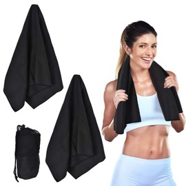 Marjoramy 2 Pcs Microfiber Gym Towels,Yoga Towel,Quick-Drying Towels,15x31 Inch, Fast Drying,with Storage Bag,Soft Sweat Towel For Exercise Fitness, Sports, Workout,Swimming