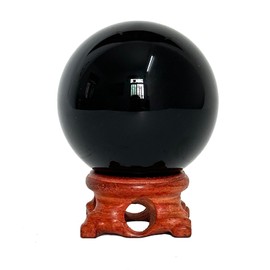 Lodkksg Black Obsidian Crystal Ball 60mm (2.36-inch) with Wooden Stand — Natural Polished Black scrying Ball, Suitable for Meditation and Home Decor.