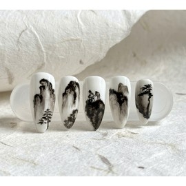 03:10AM, Mukseon (墨線) |Korean landscape painting nails - Coffin Egg / 03:10AM, 묵선 (墨線) | 한국 산수화 네일 - 코핀에그