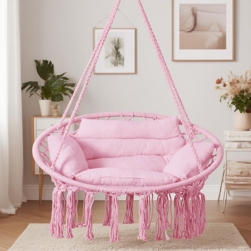 Goutime Hammock Chair, Macrame Hanging Swing Chairs with Cushion and