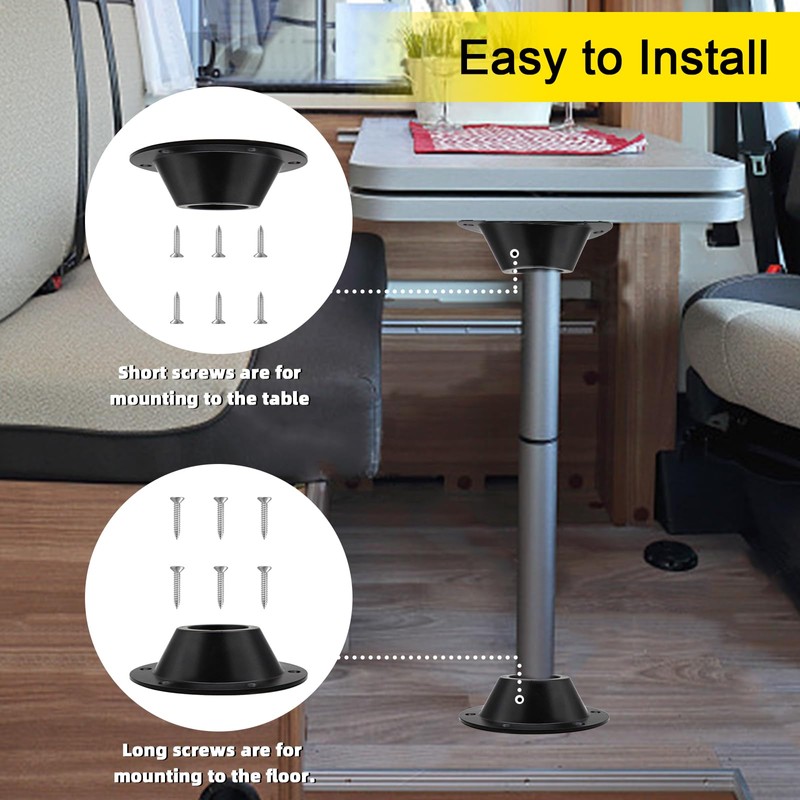 Bcautay 2 Pcs Aluminum RV Table Base Mount RV Dinette