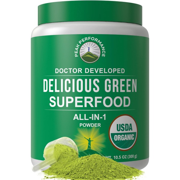 Peak Performance Organic Greens Superfood Powder. Best Tasting Super Greens
