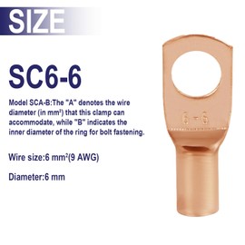 20-Pack Cable Lugs Set - 6mm² Pipe Terminals & M6 SC Ring Terminals, Thickened Galvanised Copper, Uninsulated for Car/Industrial Electrical(Golden, SC6-6)