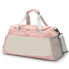 Sports Gym Bag with Wet Pocket & Shoe Compartment, Waterproof Travel Duffel Bags for Women Men, Weekender Carry on Overnight Tote Workout Bag for Yoga Swimming Hospital (Pink)