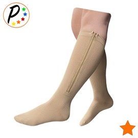 Presadee Ivory Closed Toe 15-20 mmHg Moderate Leg Compression YKK Zipper Socks (1)
