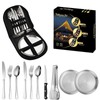 Emapoy 10 Pack Travel Camping Tableware Fork Spoons Plate Cutlery,