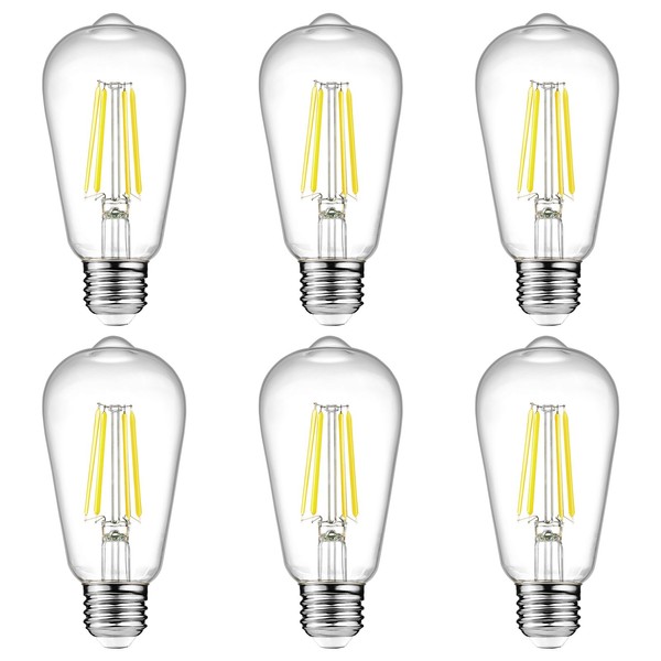 Ascher Ascher Vintage LED Edison Bulbs, 6W, Equivalent 60W, Non-Dimmable,
