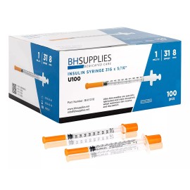 Bh Suministra Jeringas De Insulina U-100 31g 1 Ml/cc 5/16 (8