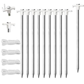 Eurmax USA Galvanized Non-Rust Camping Tent Stakes Canopy Anchors Heavy Duty 10pc-Pack, with 4x10ft Ropes & 1 White Stopper