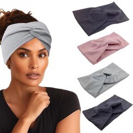 Pack of 4 Summer Elastic Headbands, Hair Band, Elastic Wide Headband, Cotton Cross Headband, Knot Sports Headwrap, Headband, Yoga Hair Accessories for Women and Girls, Style-a