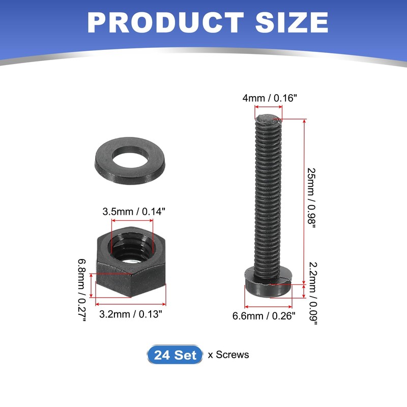 PATIKIL M4x25mm Black Nylon Bolts Plastic Nuts Full Thread Head