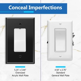 LIDER Reflective Acrylic Decorator Wall Plate, Mirrored Light Switch Plate, Plexiglass Outlet Cover, Acrylic Glass, Oversized 1-Gang 5.25" x 3.44", LWP-31O-ABK, Black