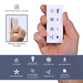 Prominence Home Universal Ceiling Fan Remote Control Kit with Receiver, Wall Dock and Batteries, For Downrod Ceiling Fans ONLY - 51433-01 - White