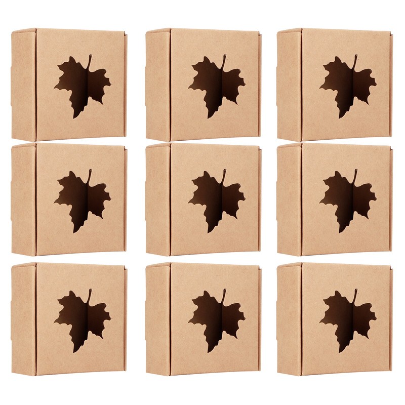 50Pcs Maple Leaf Pattern Kraft Paper Packing Box Small Gift