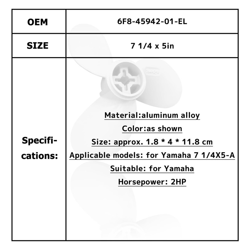 6F8-45942-01 Outboard Propeller 7 1/4 5-A Yamaha Replacement Aluminum Alloy