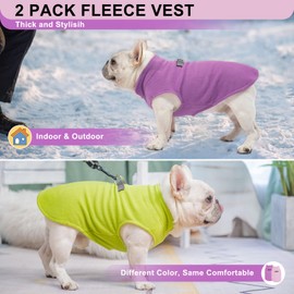 BEAUTYZOO Fleece Dog Sweater Vest 2 Pack, Dog Sweaters for Medium Dogs Girl Female with Leash Ring, Soft Stretchy Dog Pullover Jacket Sweatshirt Puppy Sweaters Winter Dog Clothes(Purple, Green Medium)