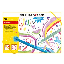 Eberhard Faber 551016 Glitter Felt Tip Pens in 16 Bright Colours, Lead Thickness 3 mm, Washable, in Hard Cardboard, for Drawing, Colouring, Crafts and Writing