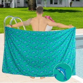 LA LEELA Men's Pareo Standard Surfing Sarong Full Beach Wrap, Sea, Dolphin, One Size