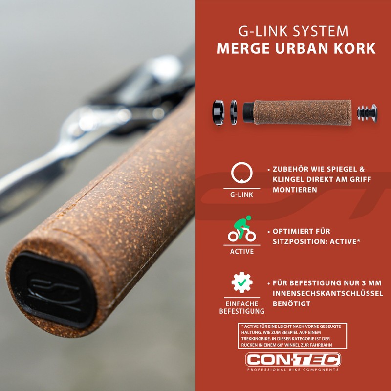 CONTEC Merge Urban Cork Bicycle Grip, 140 mm, D2 Two-Component,