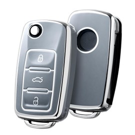 OATSBASF Car Key Case - VW Golf Key Box, Polo, Passat, Skoda, Seat 3-Button (Silver Edge Grey)